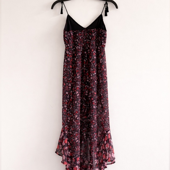Express Dress Midi High Low Floral Black Red Button S Smocked Whimsigoth Boho - Picture 2 of 11